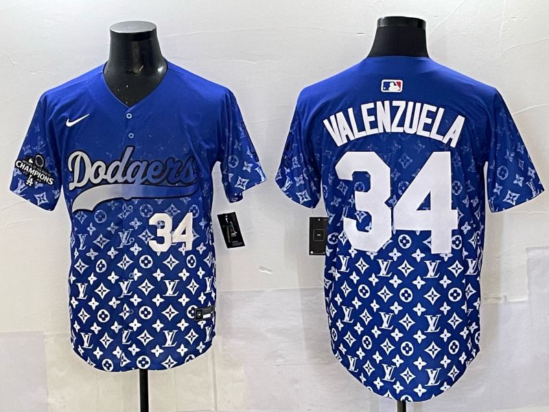 Men Los Angeles Dodgers 34 Valenzuela Blue Nike 2025 MLB jersey 07